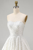 Load image into Gallery viewer, White Sparkly A Line Beaded Short Cocktail Dress with Pearls