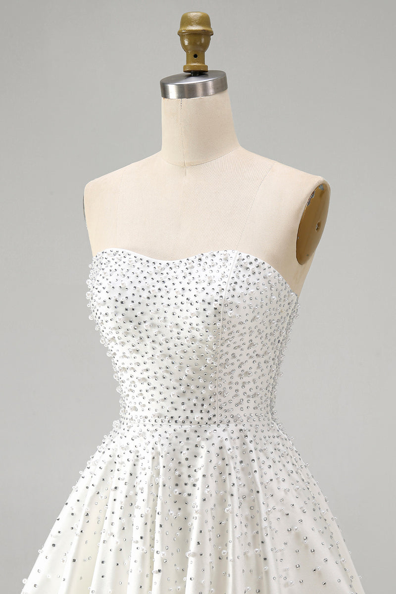 Load image into Gallery viewer, White Sparkly A Line Beaded Short Cocktail Dress with Pearls