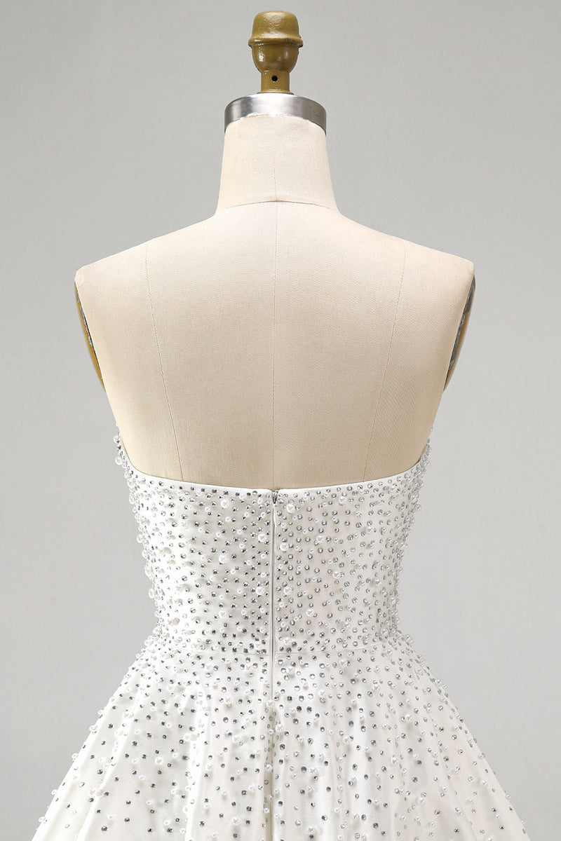 Load image into Gallery viewer, White Beaded Sparkly Sweetheart Mini A-Line Cocktail Dress with Pearls