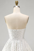 Load image into Gallery viewer, White Sparkly A Line Beaded Short Cocktail Dress with Pearls
