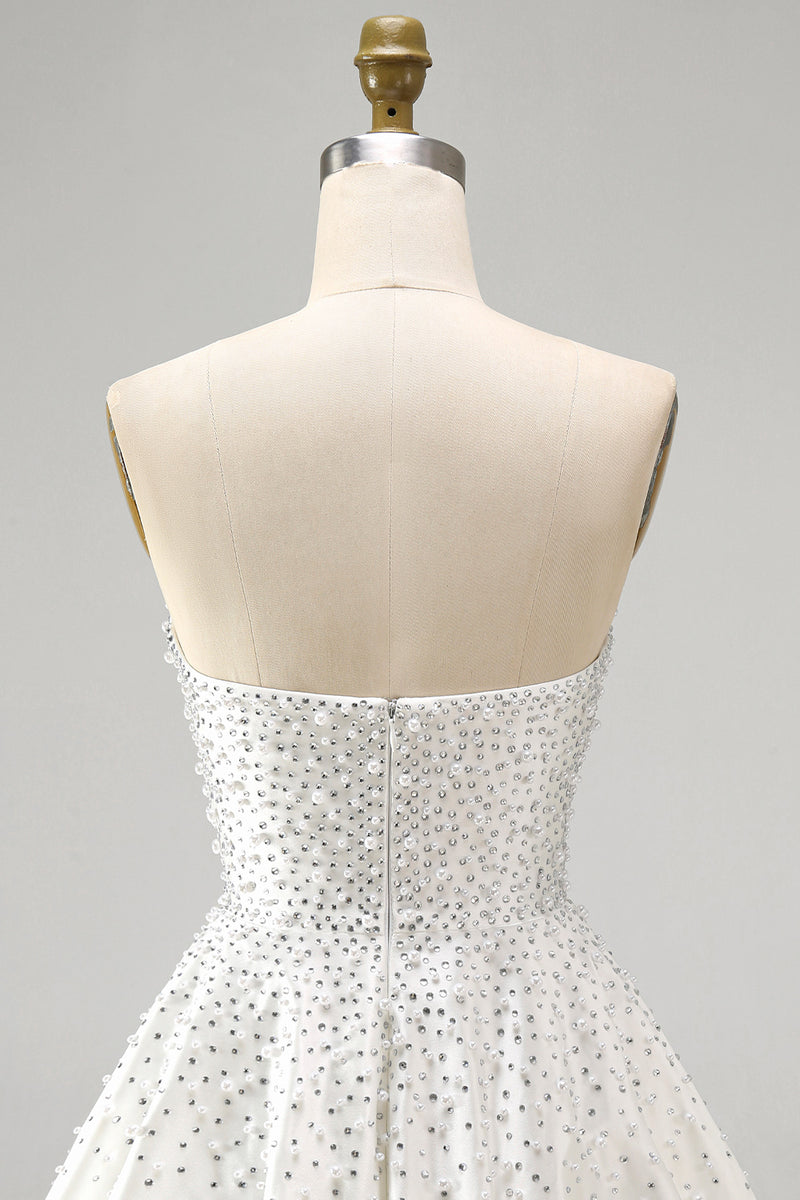 Load image into Gallery viewer, White Sparkly A Line Beaded Short Cocktail Dress with Pearls