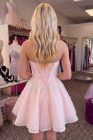 Load image into Gallery viewer, Sparkly Corset Pink A Line Short Cocktail Dress with Pearls