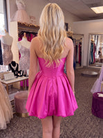 Load image into Gallery viewer, Fuchsia Corset Strapless Short Cocktail Dress with 3D Flower