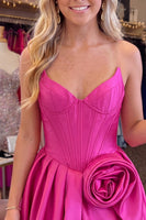 Load image into Gallery viewer, Fuchsia Corset Strapless Short Cocktail Dress with 3D Flower