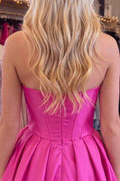 Load image into Gallery viewer, Fuchsia Corset Strapless Short Cocktail Dress with 3D Flower
