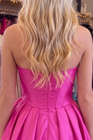 Load image into Gallery viewer, Fuchsia Corset Strapless Short Cocktail Dress with 3D Flower