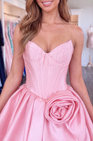 Load image into Gallery viewer, Fuchsia Corset Strapless Short Cocktail Dress with 3D Flower