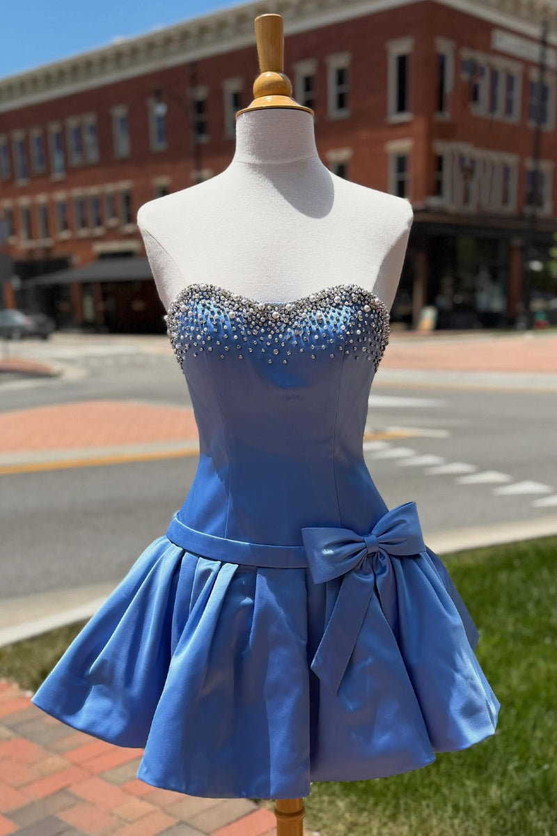 Load image into Gallery viewer, Hot Pink Sparkly Beaded Sweetheart Short Cocktail Dress with Bows