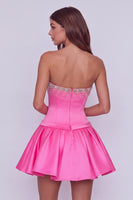 Load image into Gallery viewer, Hot Pink Sparkly Beaded Sweetheart Short Cocktail Dress with Bows