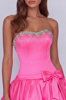 Load image into Gallery viewer, Hot Pink Sparkly Beaded Sweetheart Short Cocktail Dress with Bows