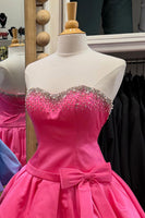 Load image into Gallery viewer, Hot Pink Sparkly Beaded Sweetheart Short Cocktail Dress with Bows