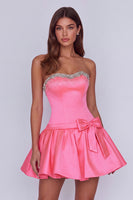 Load image into Gallery viewer, Hot Pink Sparkly Beaded Sweetheart Short Cocktail Dress with Bows