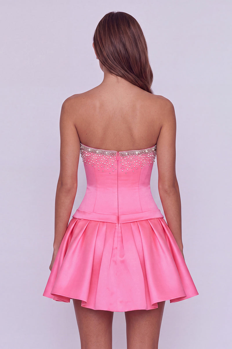 Load image into Gallery viewer, Hot Pink Sparkly Beaded Sweetheart Short Cocktail Dress with Bows