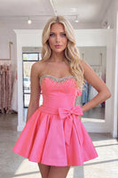 Load image into Gallery viewer, Hot Pink Sparkly Beaded Sweetheart Short Cocktail Dress with Bows