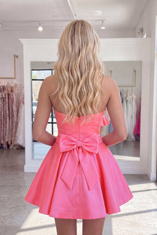 Hot Pink Sparkly Beaded Sweetheart Short Cocktail Dress with Bows