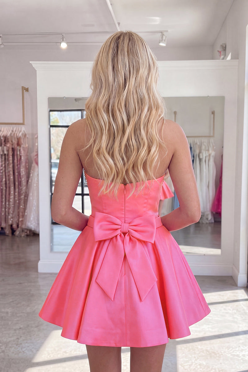 Load image into Gallery viewer, Hot Pink Sparkly Beaded Sweetheart Short Cocktail Dress with Bows