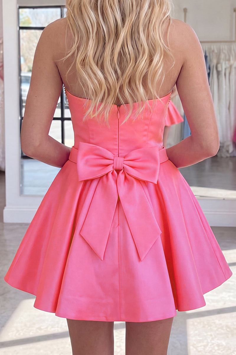 Load image into Gallery viewer, Hot Pink Sparkly Beaded Sweetheart Short Cocktail Dress with Bows