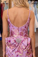 Load image into Gallery viewer, Pink Floral Backless Short Tight Cocktail Dress with Bow