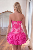 Load image into Gallery viewer, Fuchsia Floral Strapless Tiered Short Cocktail Dress