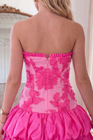 Load image into Gallery viewer, Fuchsia Floral Strapless Tiered Short Cocktail Dress