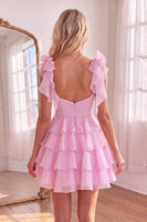 Load image into Gallery viewer, Royal Blue Ruffled Beaded Tiered A Line Short Cocktail Dress with Bows