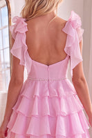 Load image into Gallery viewer, Royal Blue Ruffled Beaded Tiered A Line Short Cocktail Dress with Bows