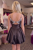 Load image into Gallery viewer, Black Corset Beaded Keyhole A Line Short Cocktail Dress