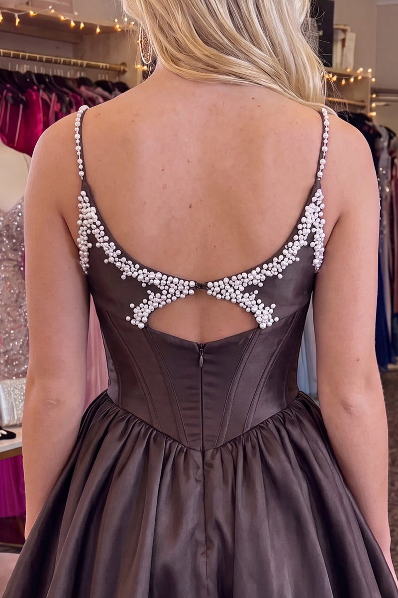 Load image into Gallery viewer, Black Corset Beaded Keyhole A Line Short Cocktail Dress