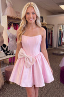 Load image into Gallery viewer, Pink Corset Strapless A Line Beaded Short Cocktail Dress with Bow