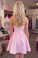 Load image into Gallery viewer, Pink Corset Strapless A Line Beaded Short Cocktail Dress with Bow