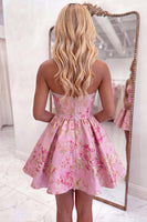 Load image into Gallery viewer, Lilac Floral Beaded Strapless A Line Short Cocktail Dress with Bows
