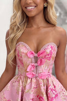 Load image into Gallery viewer, Lilac Floral Beaded Strapless A Line Short Cocktail Dress with Bows