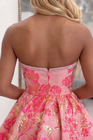 Load image into Gallery viewer, Lilac Floral Beaded Strapless A Line Short Cocktail Dress with Bows