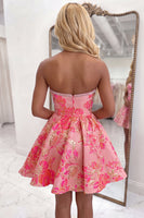 Load image into Gallery viewer, Lilac Floral Beaded Strapless A Line Short Cocktail Dress with Bows