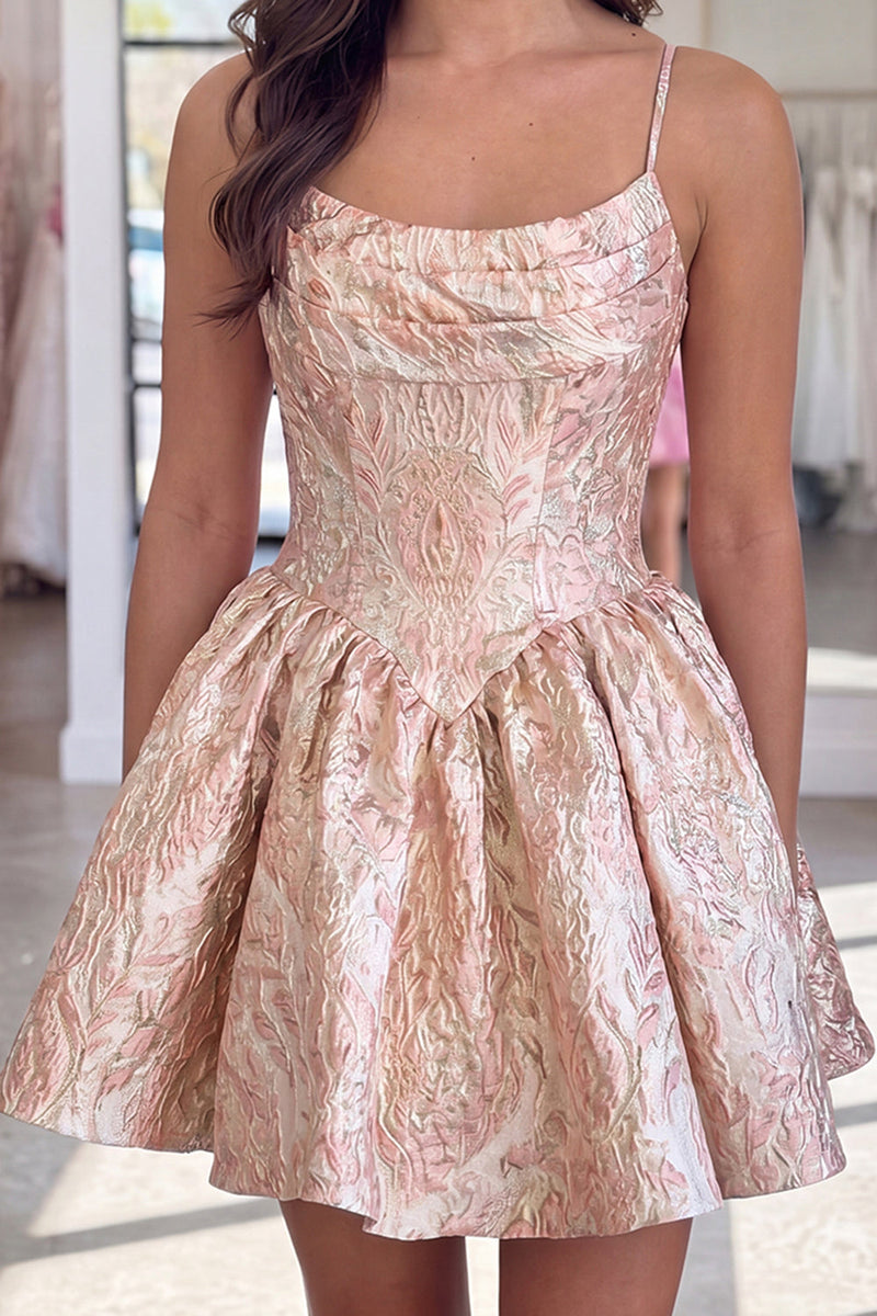 Load image into Gallery viewer, Blush Floral A Line Short Corset Cocktail Dress with Bow