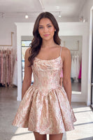 Load image into Gallery viewer, Blush Floral A Line Short Corset Cocktail Dress with Bow