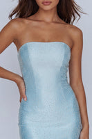 Load image into Gallery viewer, Blue Beaded Strapless Tight Short Cocktail Dress