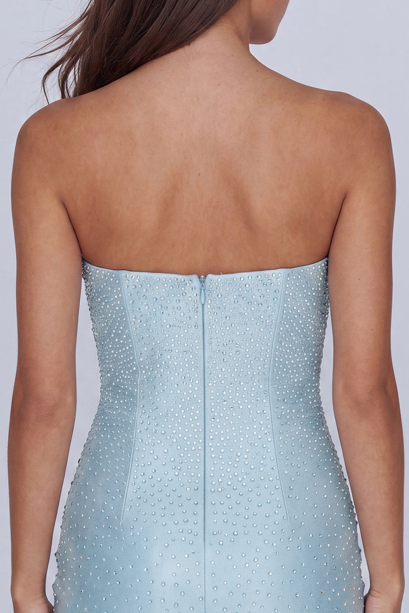 Load image into Gallery viewer, Blue Beaded Strapless Tight Short Cocktail Dress
