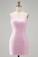 Load image into Gallery viewer, Pink Beaded Strapless Tight Short Cocktail Dress