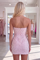 Load image into Gallery viewer, Pink Beaded Strapless Tight Short Cocktail Dress