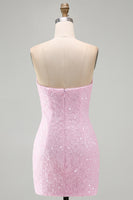 Load image into Gallery viewer, Pink Beaded Strapless Tight Short Cocktail Dress