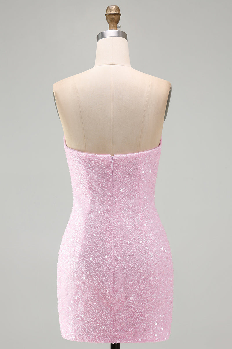 Load image into Gallery viewer, Pink Beaded Strapless Tight Short Cocktail Dress