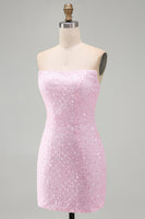 Load image into Gallery viewer, Pink Beaded Strapless Tight Short Cocktail Dress