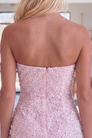 Load image into Gallery viewer, Pink Beaded Strapless Tight Short Cocktail Dress