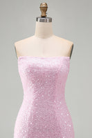 Load image into Gallery viewer, Pink Beaded Strapless Tight Short Cocktail Dress