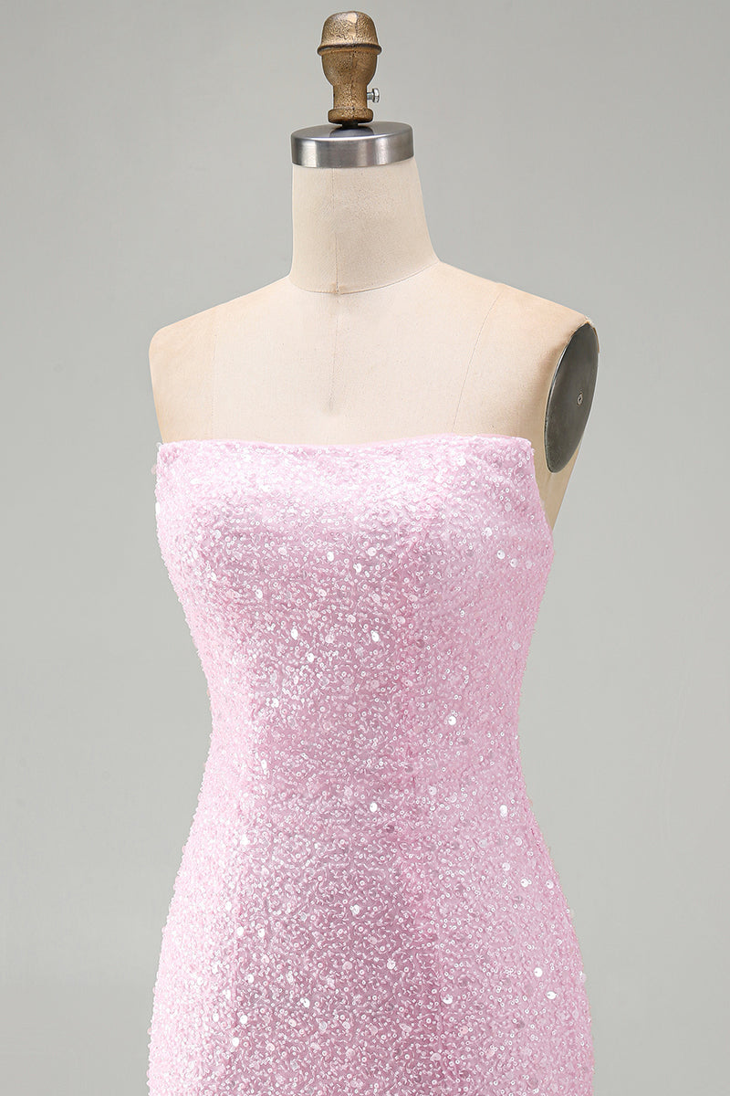 Load image into Gallery viewer, Pink Beaded Strapless Tight Short Cocktail Dress