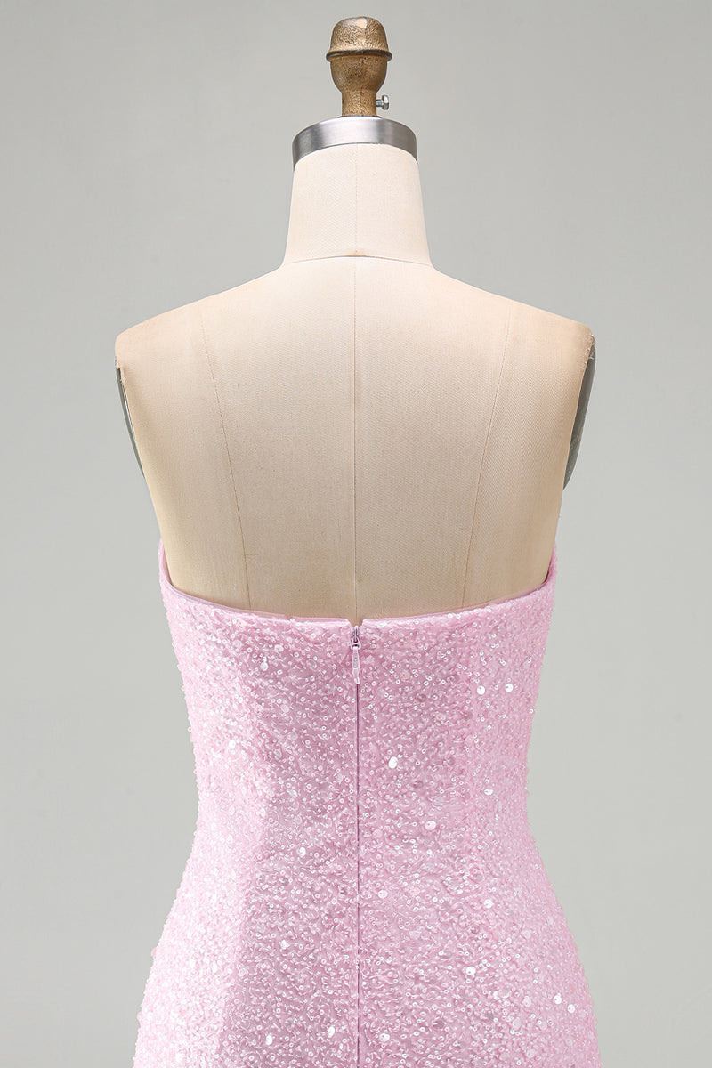 Load image into Gallery viewer, Pink Beaded Strapless Tight Short Cocktail Dress