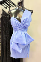Load image into Gallery viewer, Fuchsia Strapless Ruched Tight Short Cocktail Dress with Ruffles