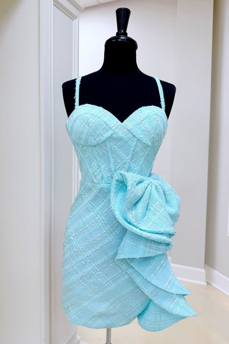 Load image into Gallery viewer, Blue Corset Ruffled Spaghetti Strap Tight Short Cocktail Dress