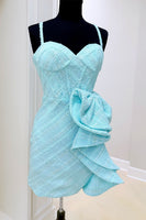 Load image into Gallery viewer, Blue Corset Ruffled Spaghetti Strap Tight Short Cocktail Dress